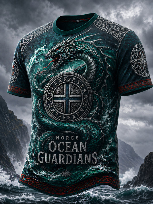 Retro T-skjorte med nordisk kunsttrykk for menn