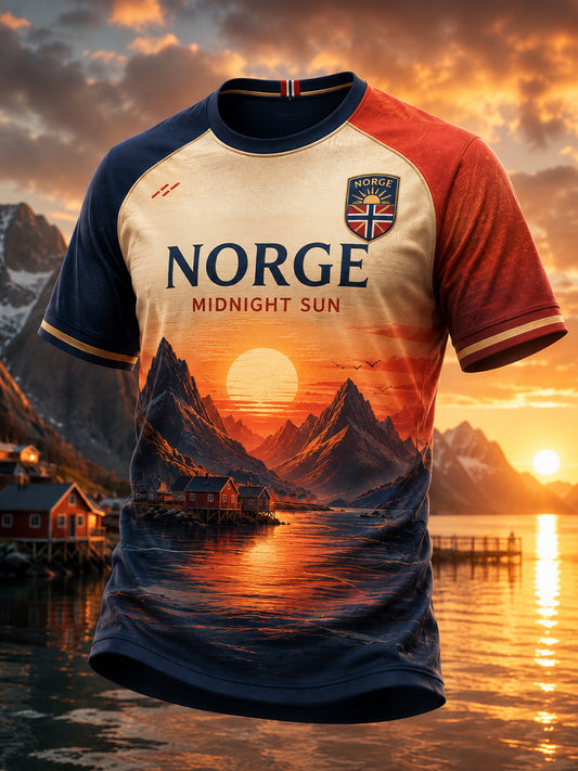 Retro T-skjorte med nordisk kunsttrykk for menn