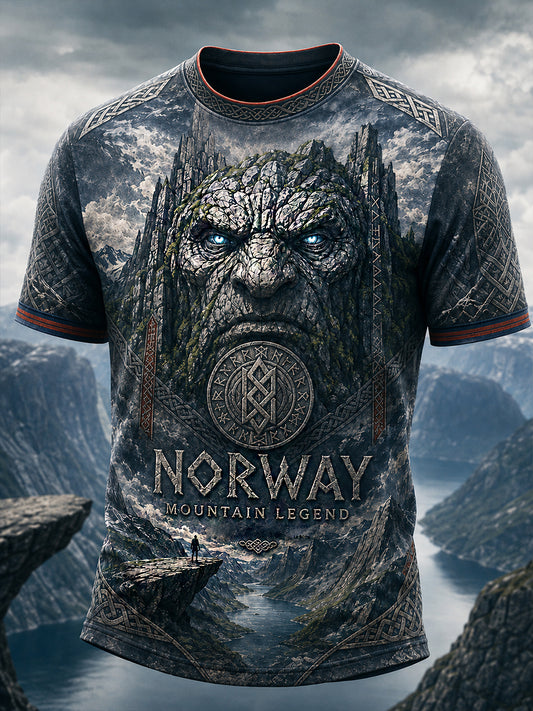 Retro T-skjorte med nordisk kunsttrykk for menn