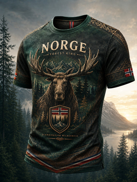 Retro T-skjorte med nordisk kunsttrykk for menn
