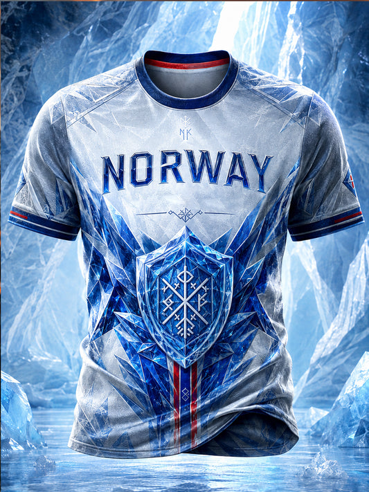 Retro T-skjorte med nordisk kunsttrykk for menn