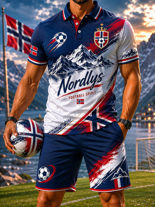 Menns retro norske fotballfjell uformelle polosett