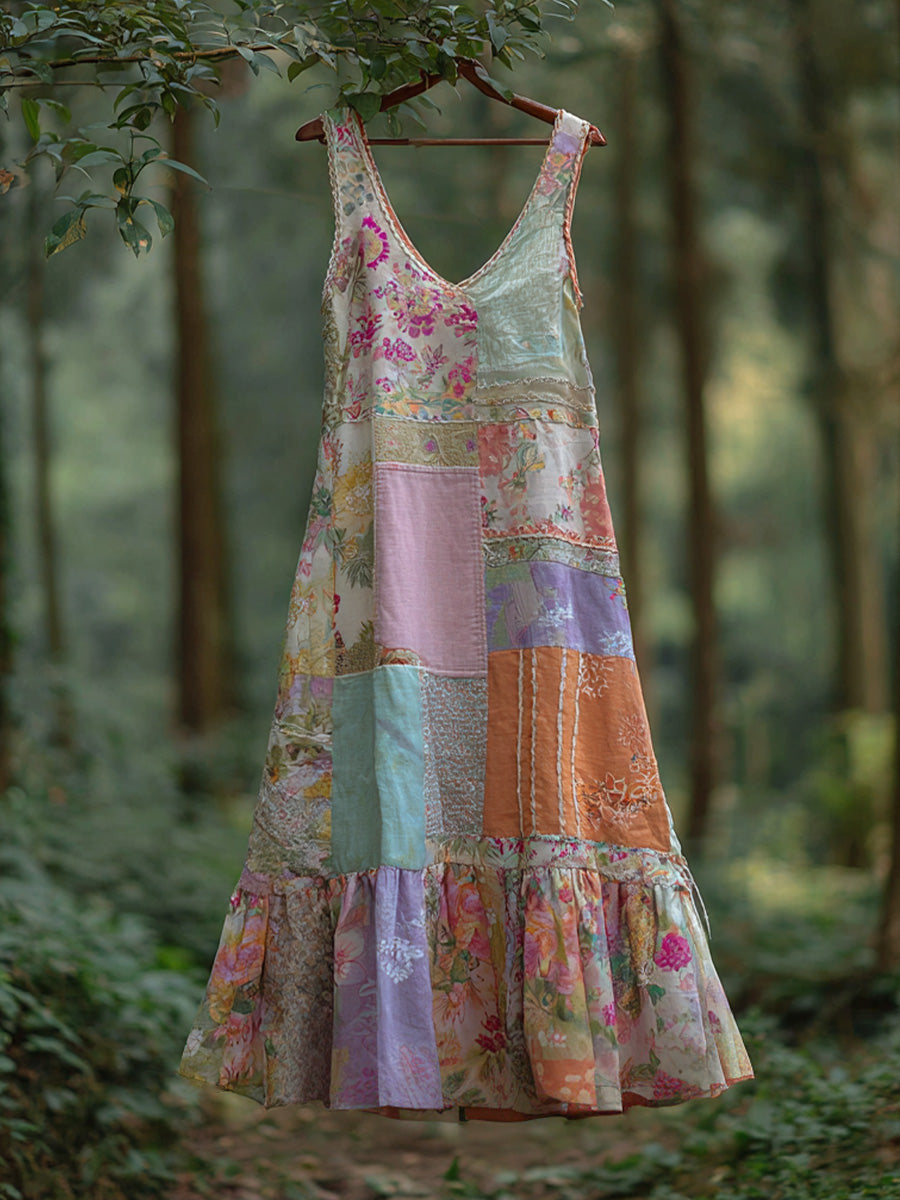 Kvinnor Bohemian Floral Lin Bland klänning