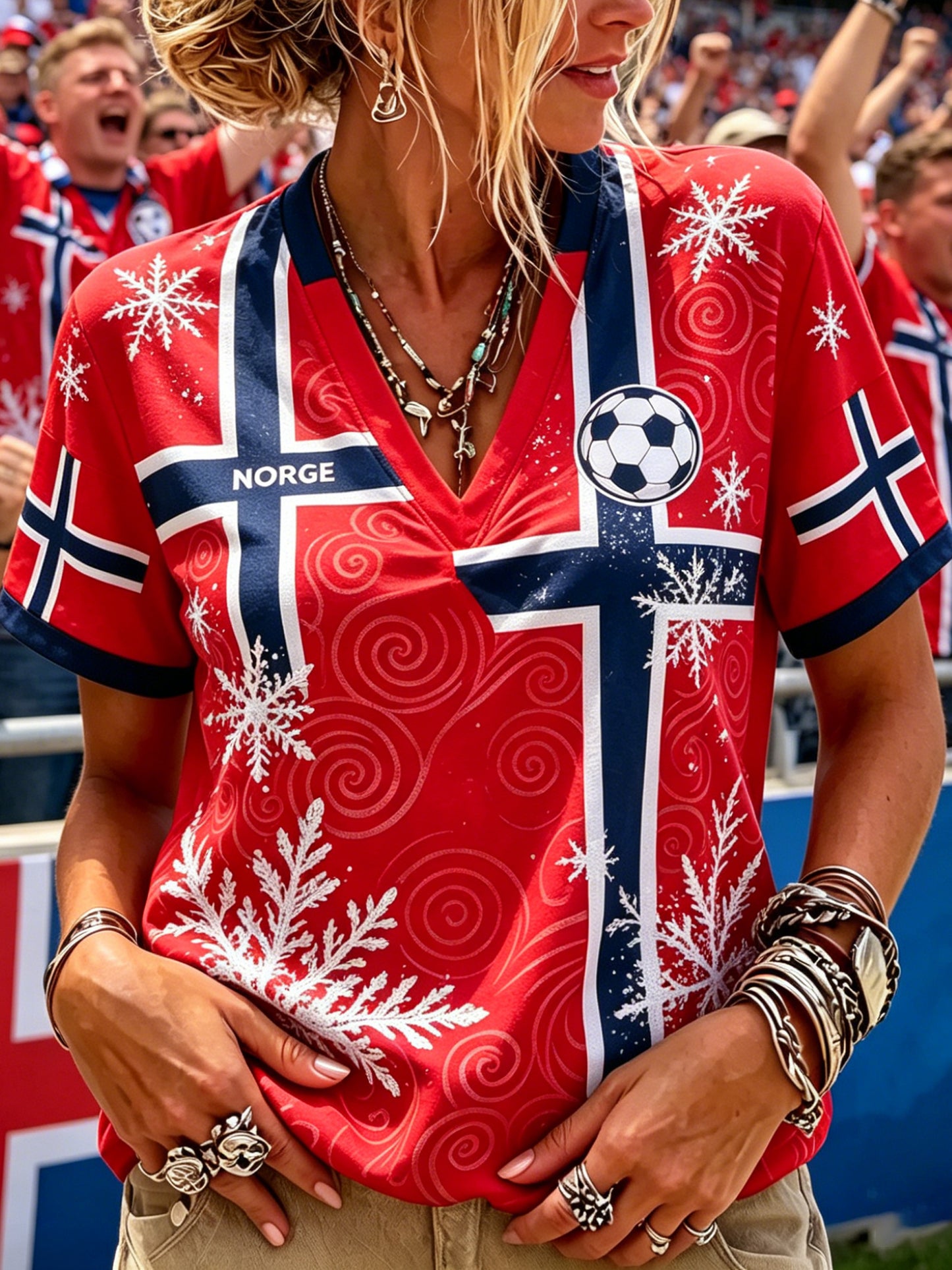 Kvinners fotballfan-kultur og kunsttrykk-T-skjorte fra Norge