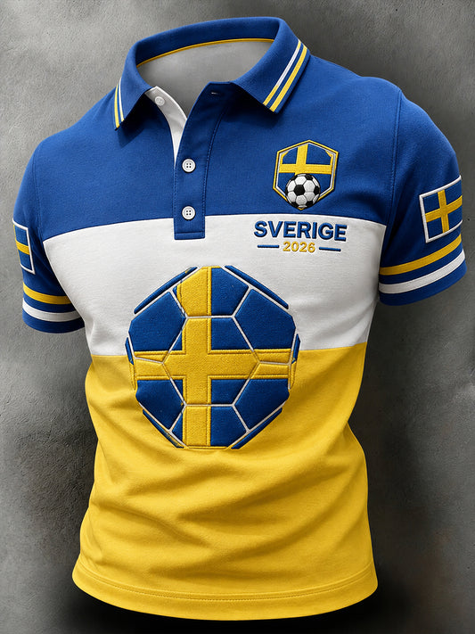 Retro svensk fotballfanart-trykk avslappet piké t-skjorte
