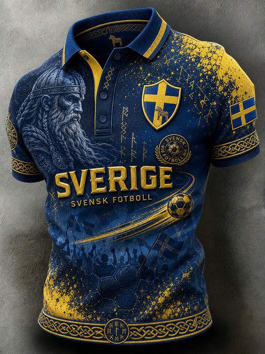 Retro svensk fotballfanart-trykk avslappet piké t-skjorte
