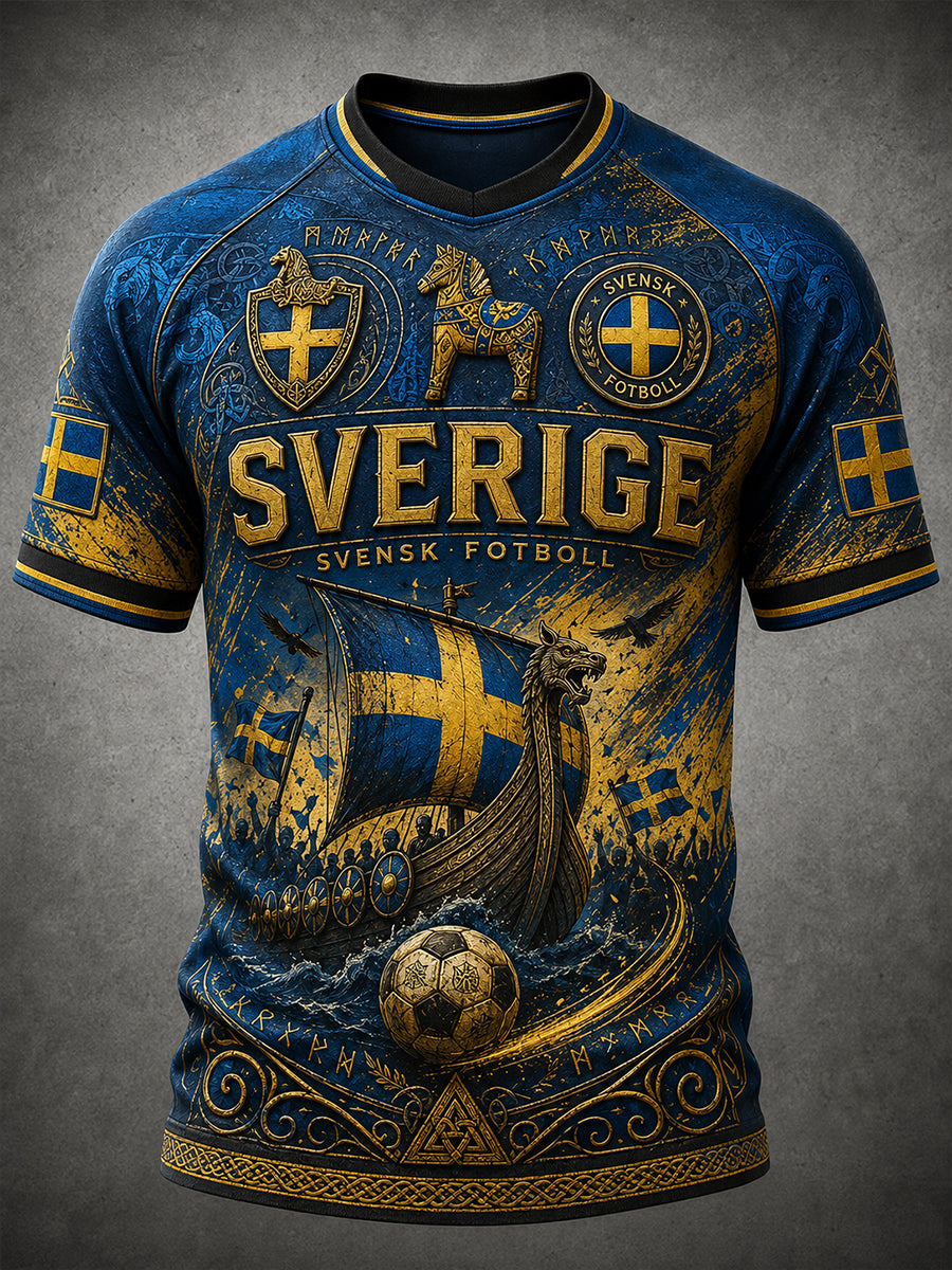Retro svensk fotbollsfan-konsttryck avslappnad t-shirt tröja