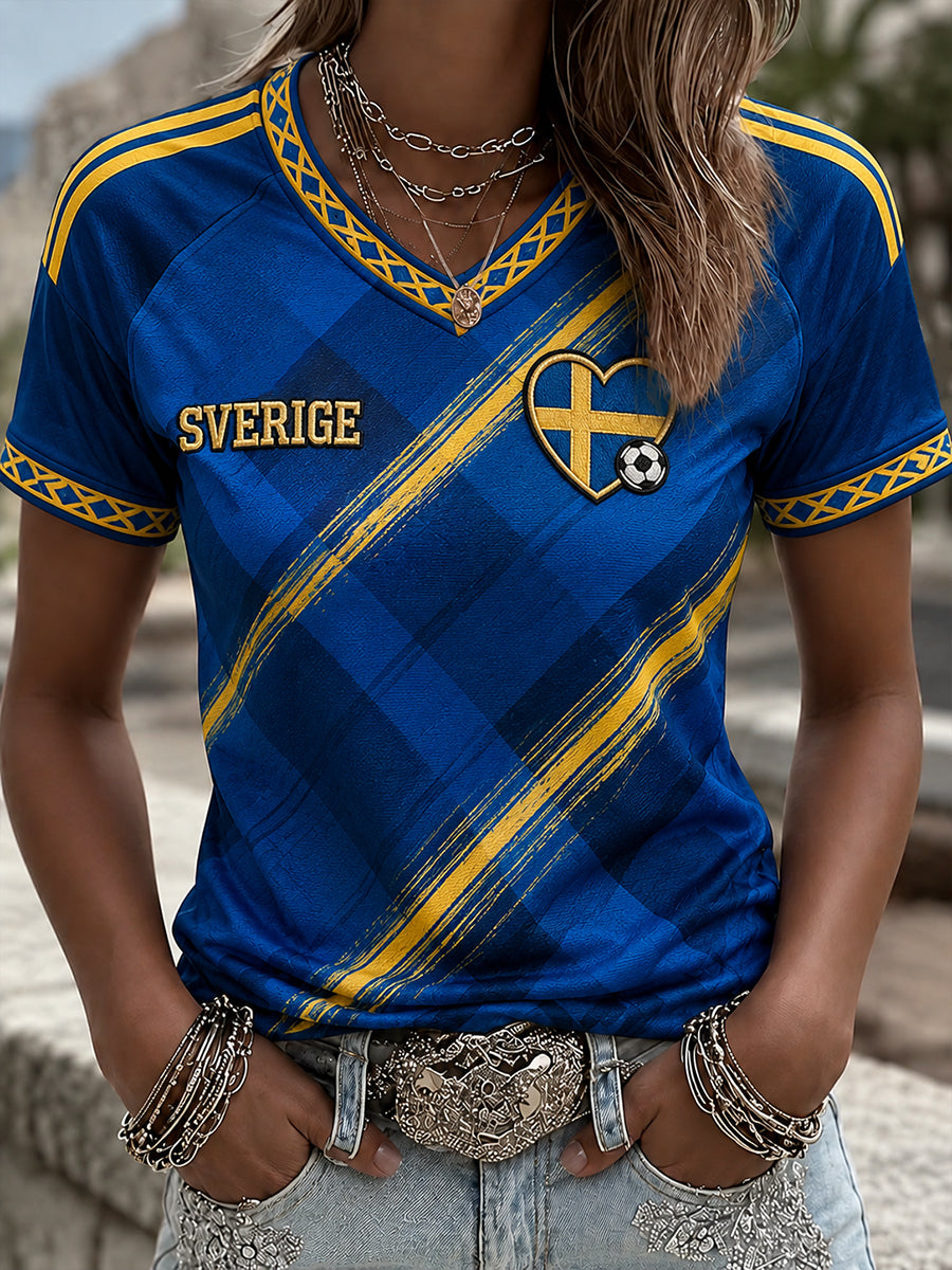 Retro svensk fotbollsfan-konsttryck avslappnad t-shirt