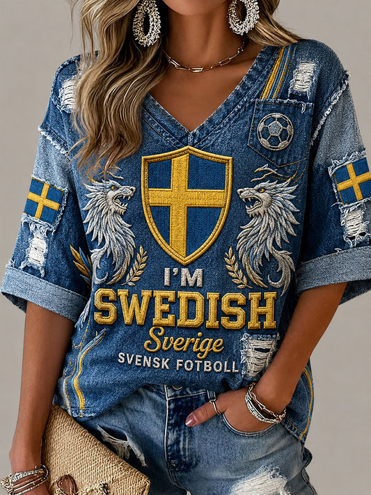 Retro svensk fotballfans kunsttrykk avslappet topp