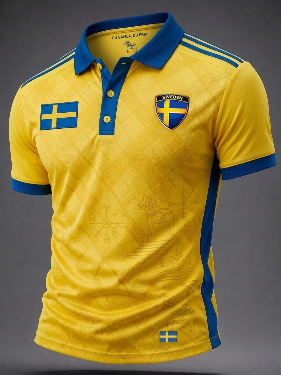 Herrpolotröja med tryck – Svensk fotboll 2026