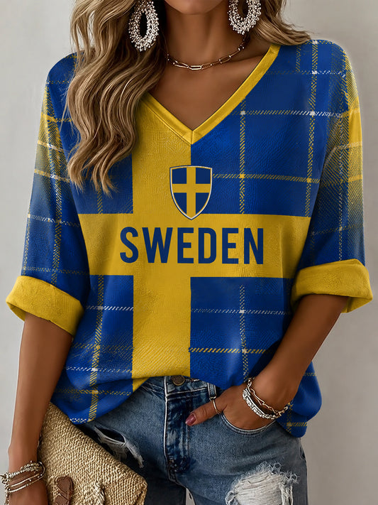 Dame Svensk Fotballtrykk Avslappet T-skjorte