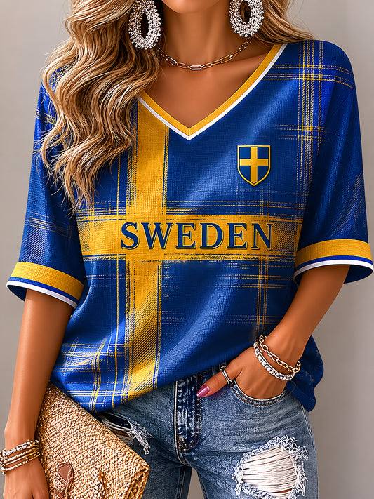 Dame Svensk Fotballtrykk Avslappet T-skjorte