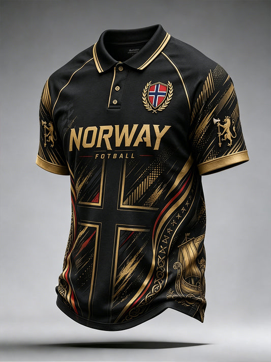 Herre Viking fotballtrykk raglanmousskortermet poloskjorte