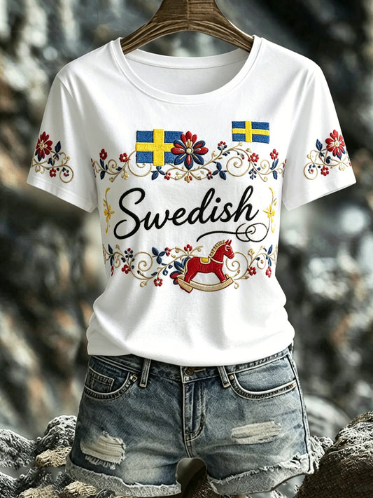 T-skjorte med svensk midsommer minnekunsttrykk fra Dammen