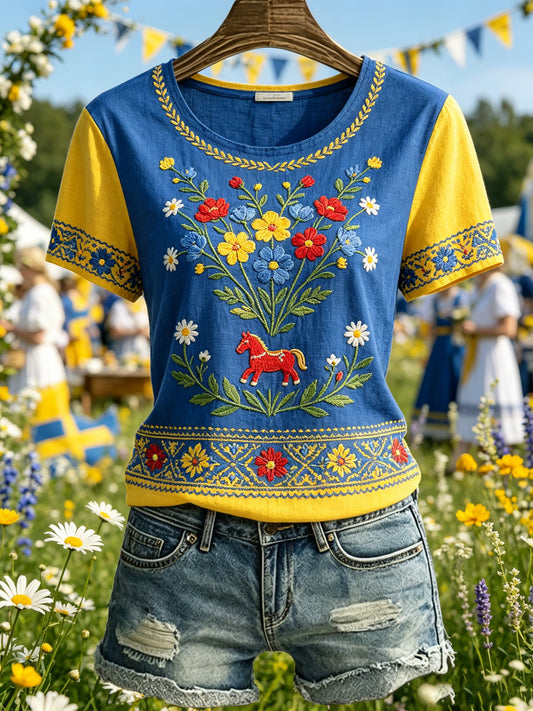 T-skjorte med svensk midsommer minnekunsttrykk fra Dammen
