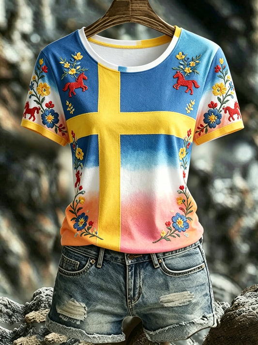 T-skjorte med svensk midsommer minnekunsttrykk fra Dammen