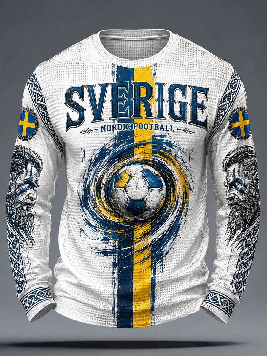 Mäns Retro Svensk fotbollsfläkt konst Print Casual Våffle Sweatshirt