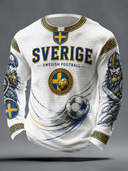 Herre Retro svensk fotballsupporter-kunsttrykk uformell vaffelstrikket genser