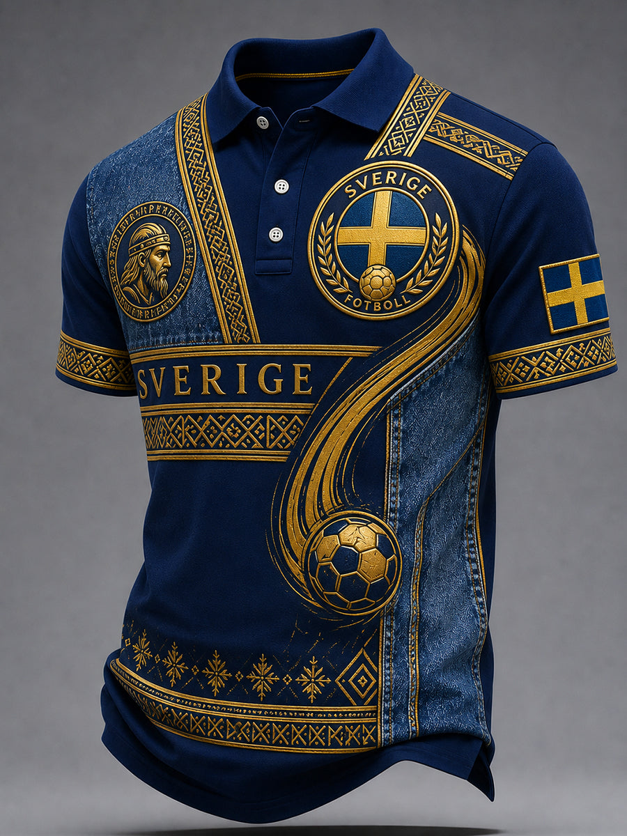 Herr Retro Svensk fotbollsfläkt konst Skriv ut Casual Polo tröja