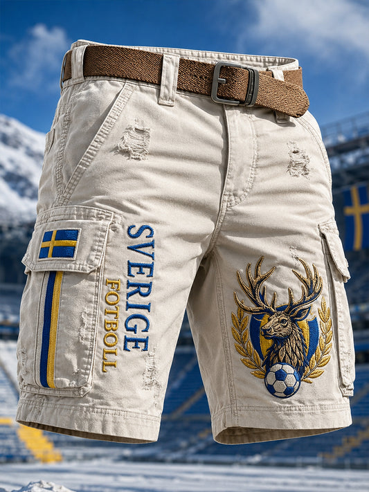 Retro shorts for men with Swedish football fan art – casual shorts
