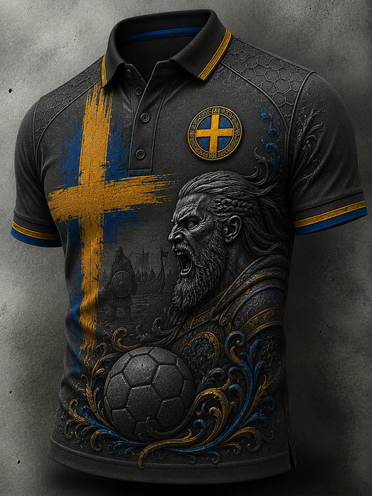 Retrostøvsuger for menn med svensk fotballskjerm, kunsttrykk, avslappet pikétrøye