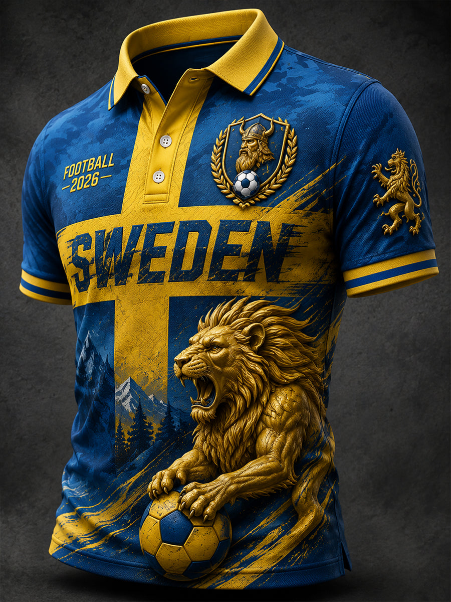 Mäns kortärmade Polo tröja med fotboll lejon Print