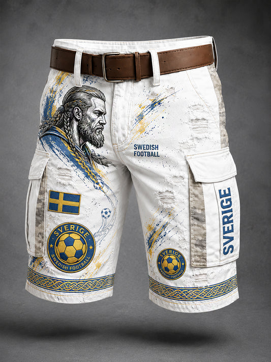 Retro shorts for men with Swedish football fan art – casual shorts