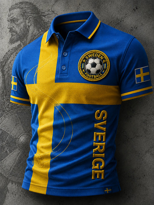 Retrostøvsuger for menn med svensk fotballskjerm, kunsttrykk, avslappet pikétrøye