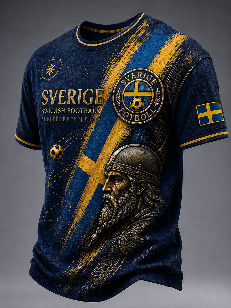 Mans Retro Svensk Fotboll Fan Konsttryck Avslappnad T-shirt
