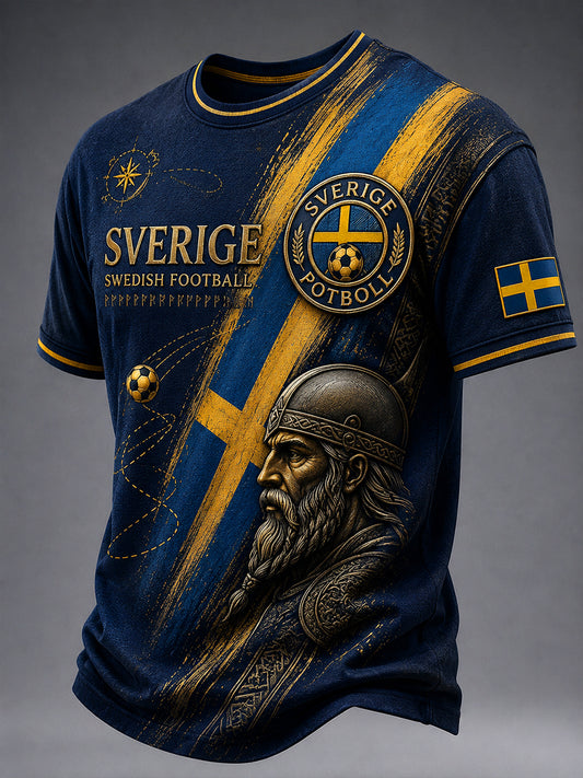 Herre Retro Svensk Fotball Fan Kunsttrykk Avslappet T-skjorte