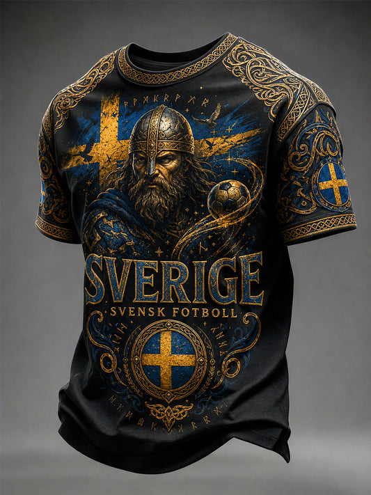 Herre Retro Svensk Fotball Fan Kunsttrykk Avslappet T-skjorte