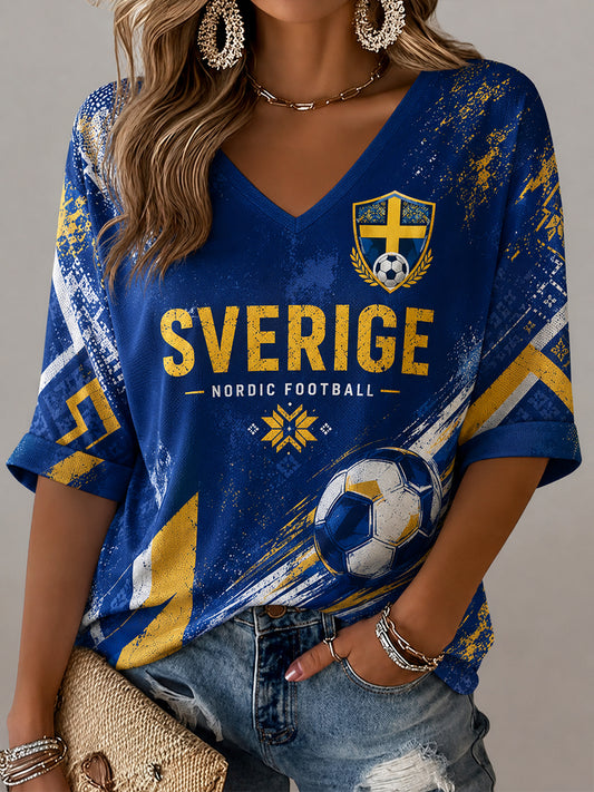 Damens retro svenske fotballsupporterkunstsporty topp