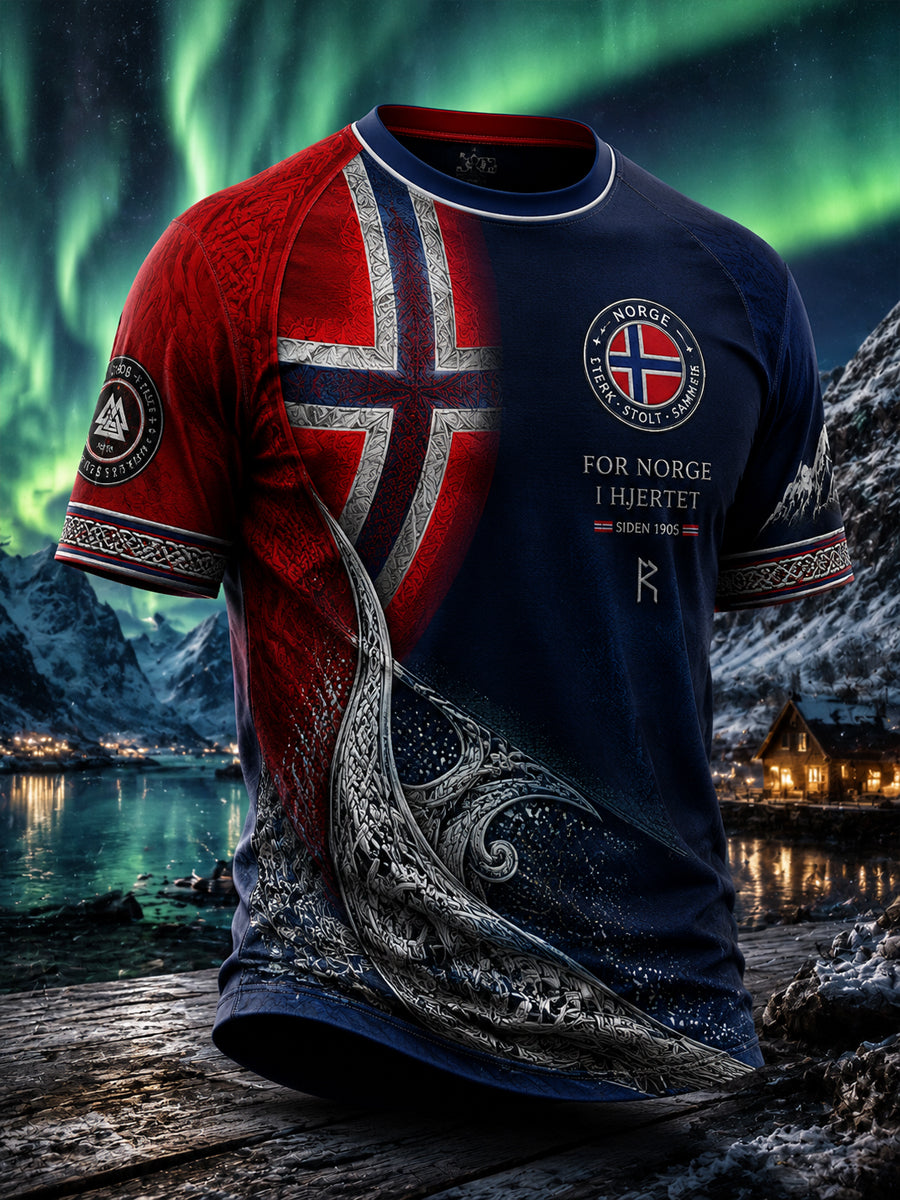 Retro norsk Totem-patchwork Artistic Casual T-shirt