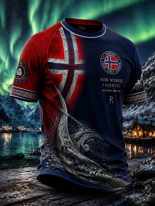 Retro norsk Totem-patchwork Artistic Casual T-skjorte
