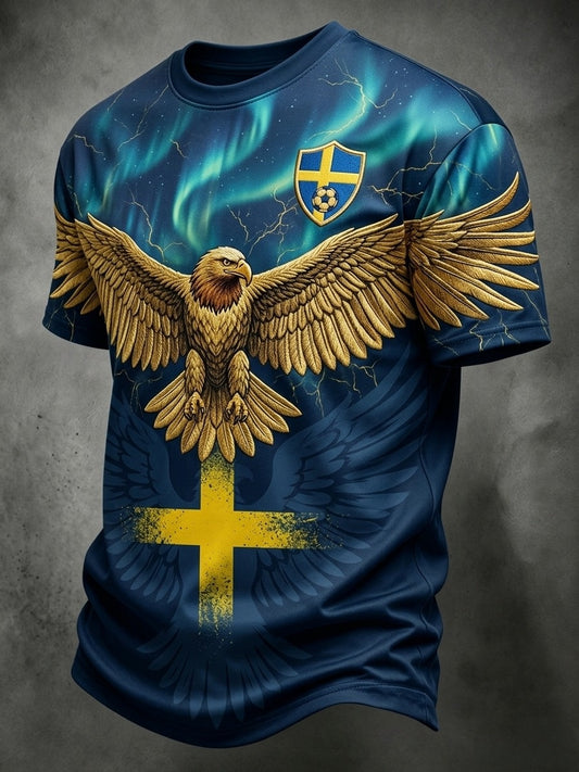 Herrer Retro Sverige Fotball Lege 2026 Trykt T-skjorte med korte ermer
