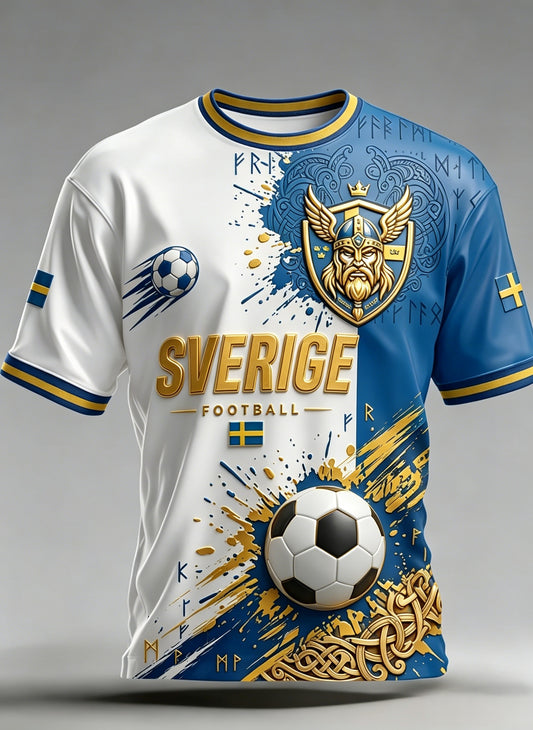 Herrer Retro Sverige Fotball Lege 2026 Trykt T-skjorte med korte ermer