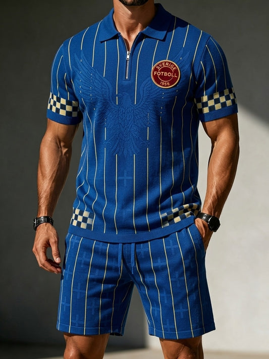 Herre Retro Sverige Fotballdrakt 2026 Trykt Avslappet Poloskjorte- og Shortssett