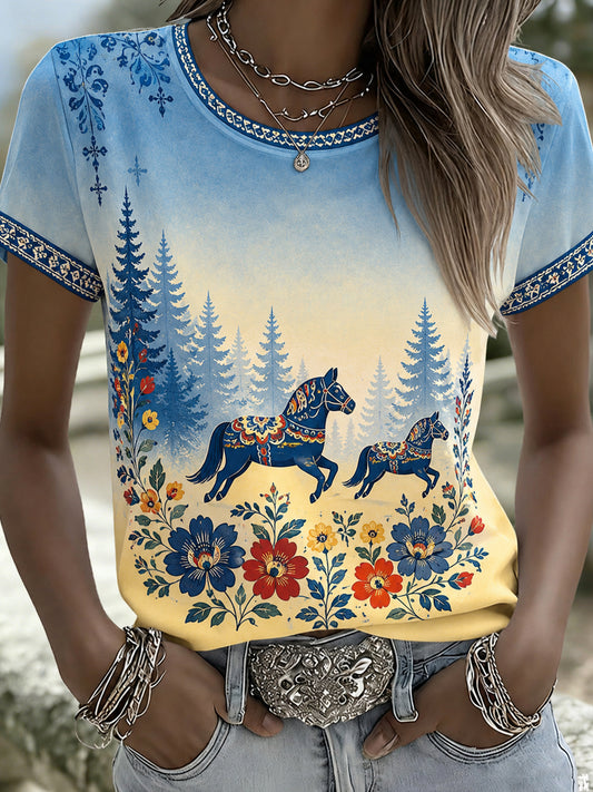 T-skjorte med svensk midsommer minnekunsttrykk fra Dammen