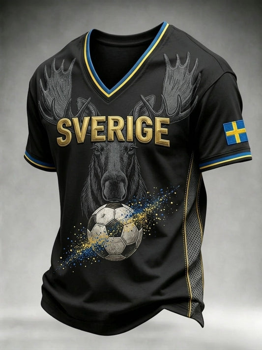 Herrer Retro Svensk Fotball-lærd 2026 Trykt Avslappet T-skjorte med Kort Erme