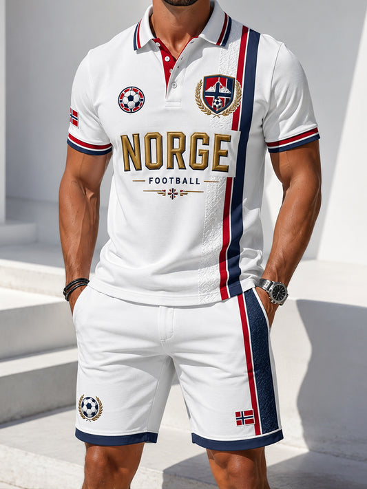 Retro Norsk Fotballfan Kamp-kunsttrykk Poloskjorte for menn 2-dels sett