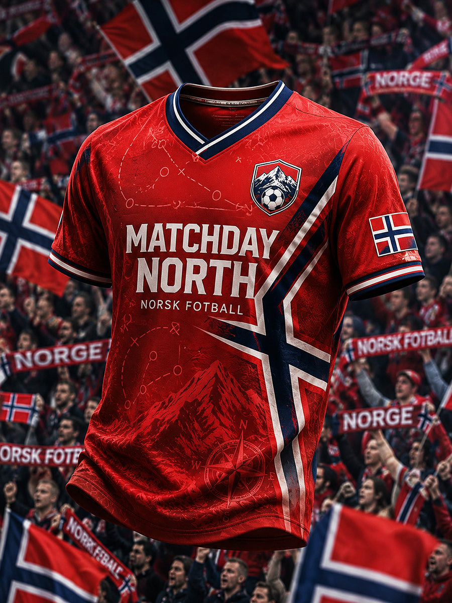 Retro norsk fotballfan-kunsttrykk avslappet drakt