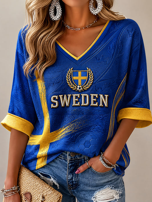 Damer Svensk Fotbollstryck Avslappnad T-shirt