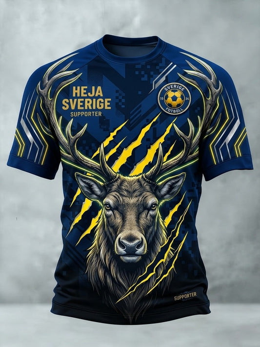 Herrtröja i retrostil med svensk fotbollsmotiv och korta ärmar