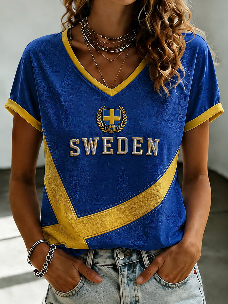 Kvinnors fotboll Tryckt V-hals T-shirt