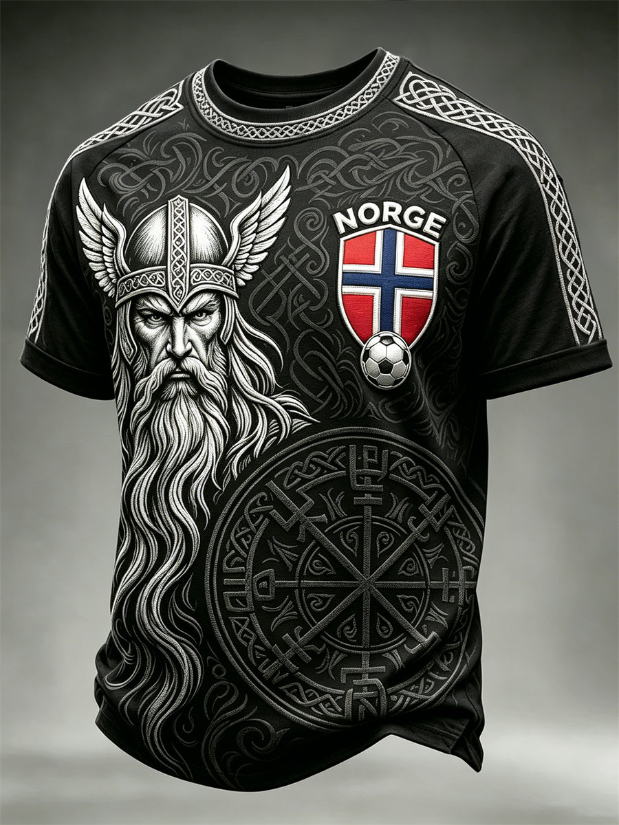 Menns norge fotball Viking Vegvisir Kriger Celtic Print kort erme t-skjorte