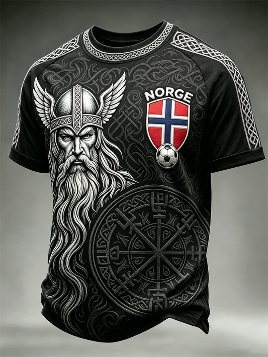 Menns norge fotball Viking Vegvisir Kriger Celtic Print kort erme t-skjorte