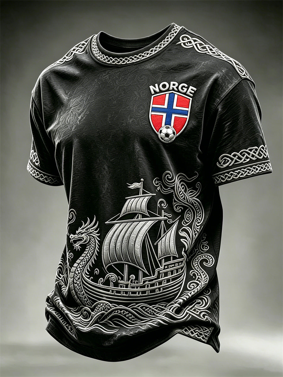 Herrens vikingeskip Over bølger Norge fotball Celtic Print korte ermer t-skjorte