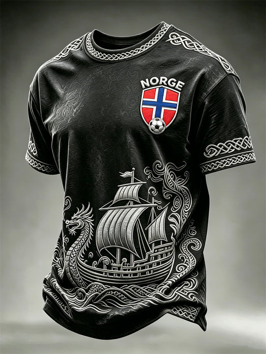 Herrens vikingeskip Over bølger Norge fotball Celtic Print korte ermer t-skjorte