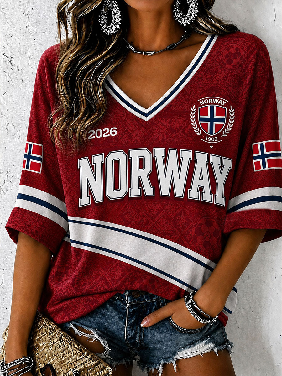 Kvinner Norge Fotball T-skjorte med halvlange ermer og V-utfelling