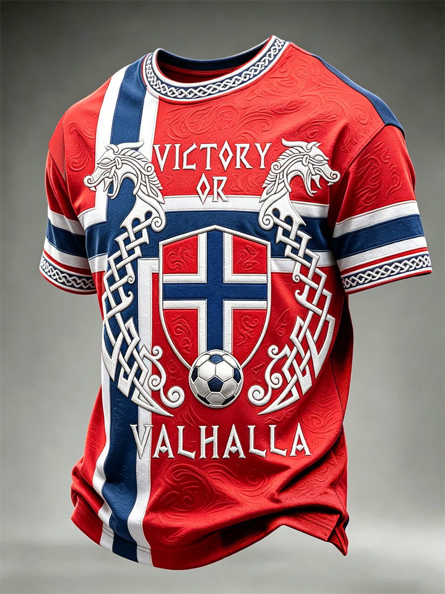 Mennesker eller Valhalla Fotball Viking Celtic Flag Fargeblock Skriv ut korte ermer t-skjorte